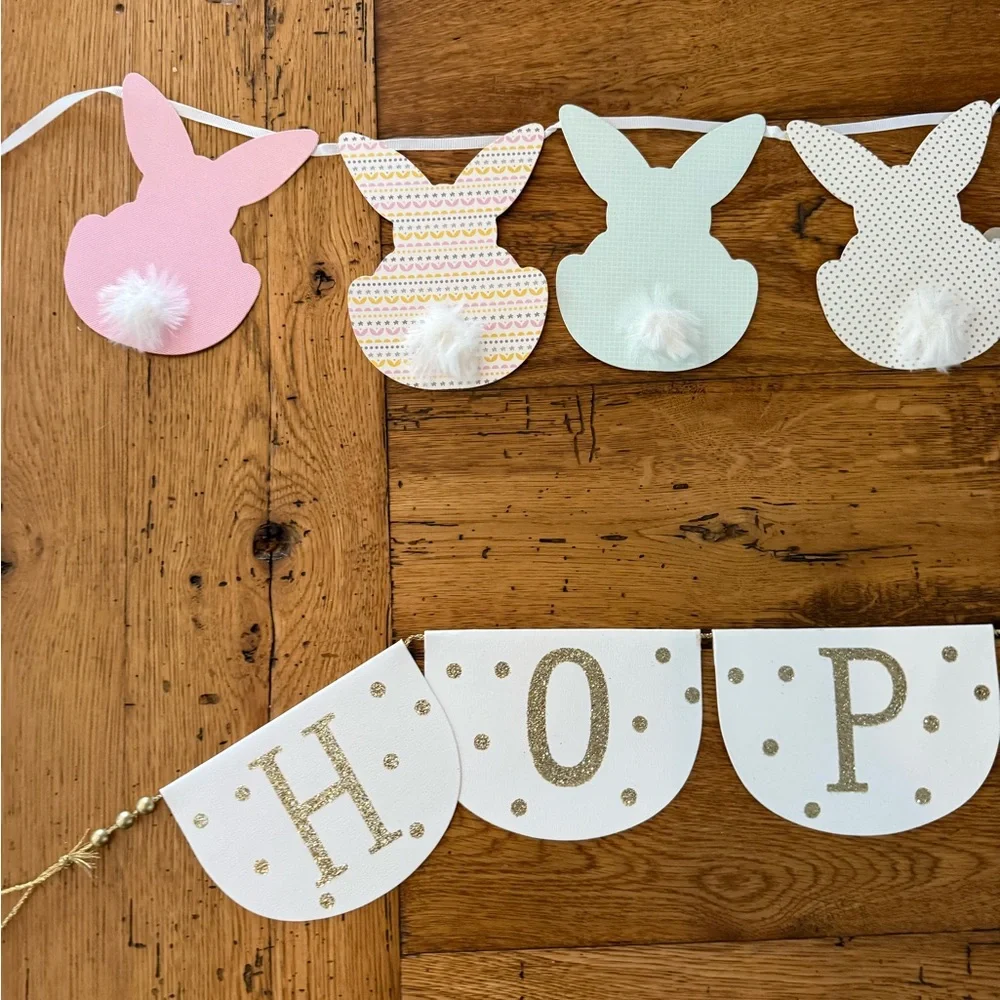 Easter Bunny Garland Banner x 2 - Pastel Pink, Mint & White